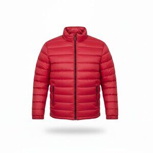 Duck and Cover Puffer Jacket Men Large Red Padded Full Zipped Mock Neck Quilted